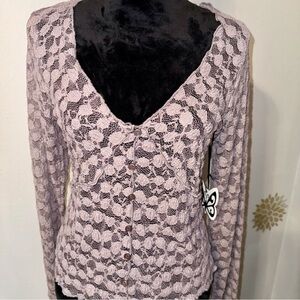 Self Esteem Women’s Purple L/S Lace Button-Up Shirt Top Chic Feminine